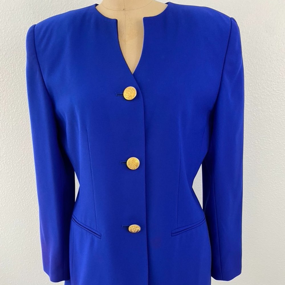 Vintage Casual Corner Royal Blue Womens 90's No Collar Blazer size 10